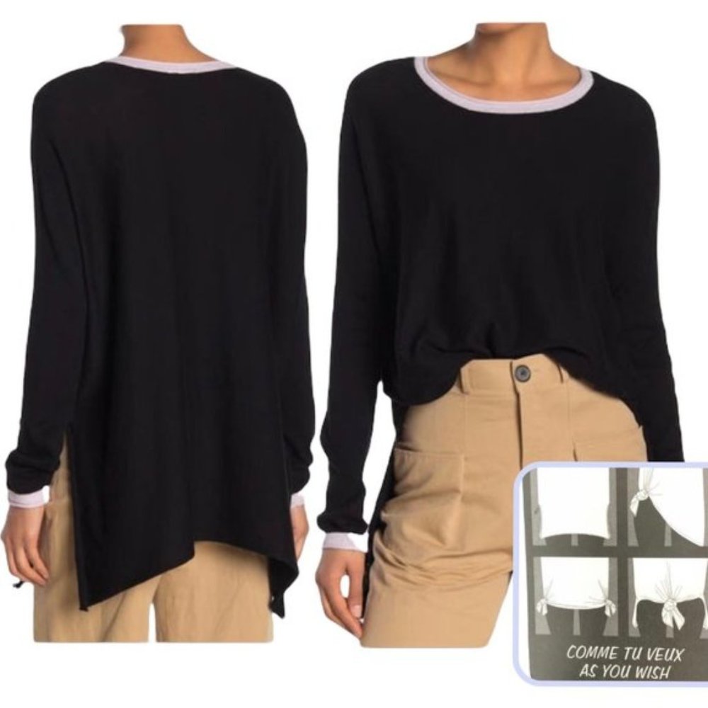 New Cloth by Design Convertible Tie Side Slit Sweater Black Purple Size XS